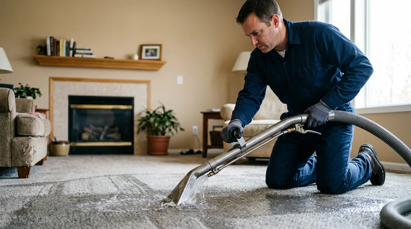 Water damage restoration technician working near Lebanon, IL